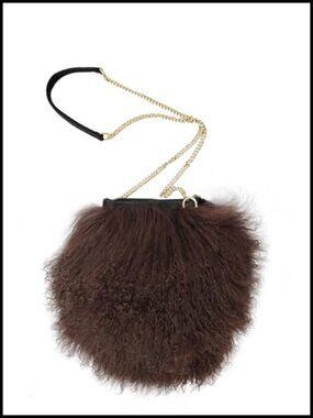 Genuine Mongolian Fur Crossbody Bag Real Lamb Fur Purse Adjustable Chain Clutch
